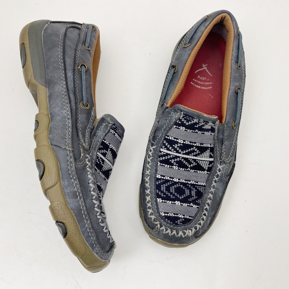 Twisted X Driving‎ Moccasin Gray Leather Fabric Loafer Womens 6M